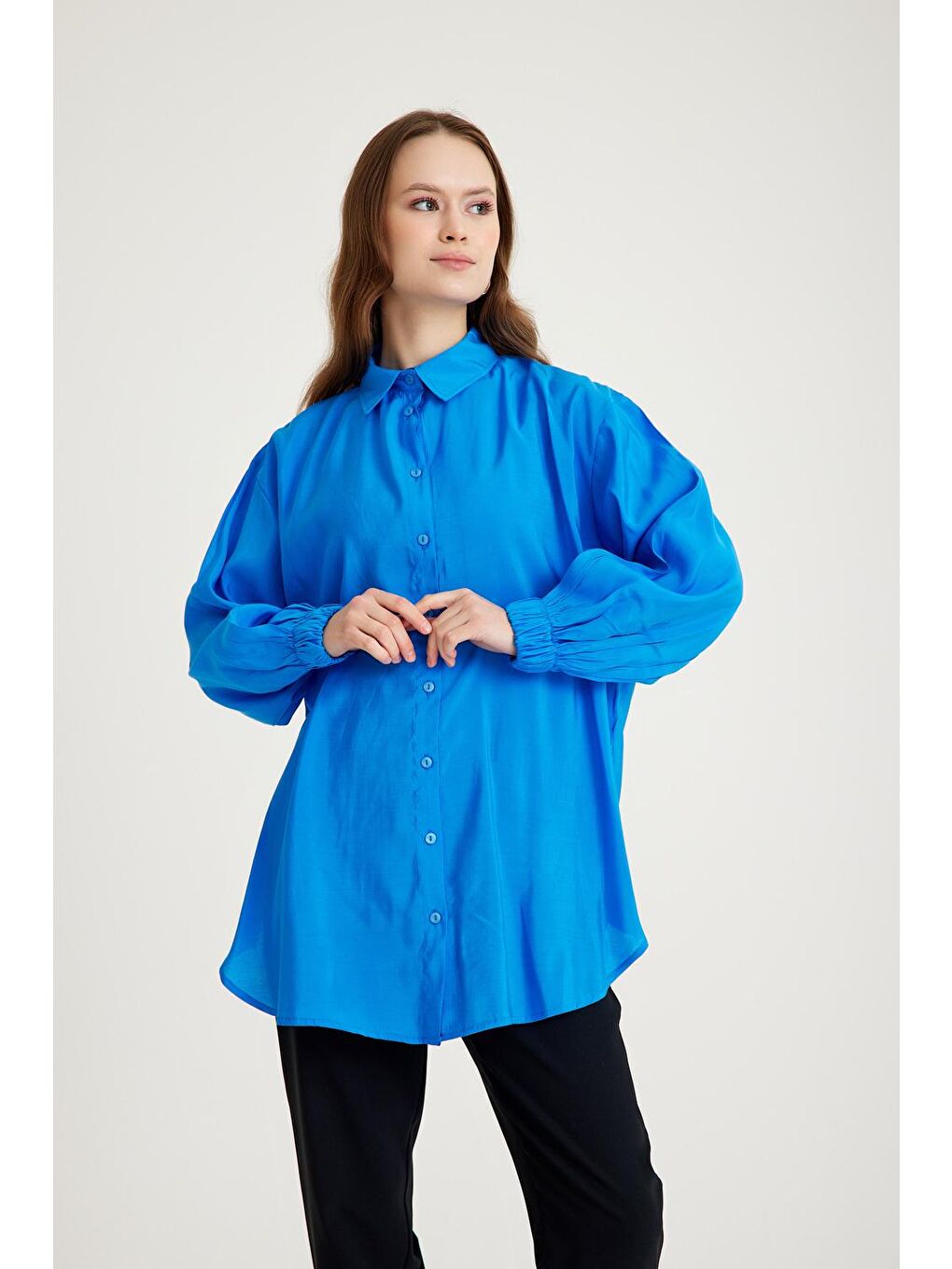 Kolu Lastikli Tunik Mavi Gömlek-2