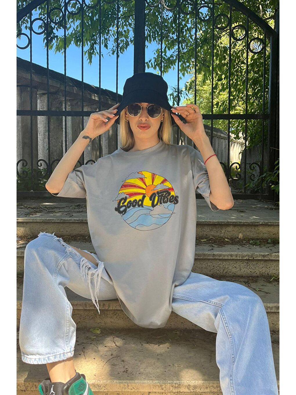 Gri Baskılı Tişört Mg1148-2