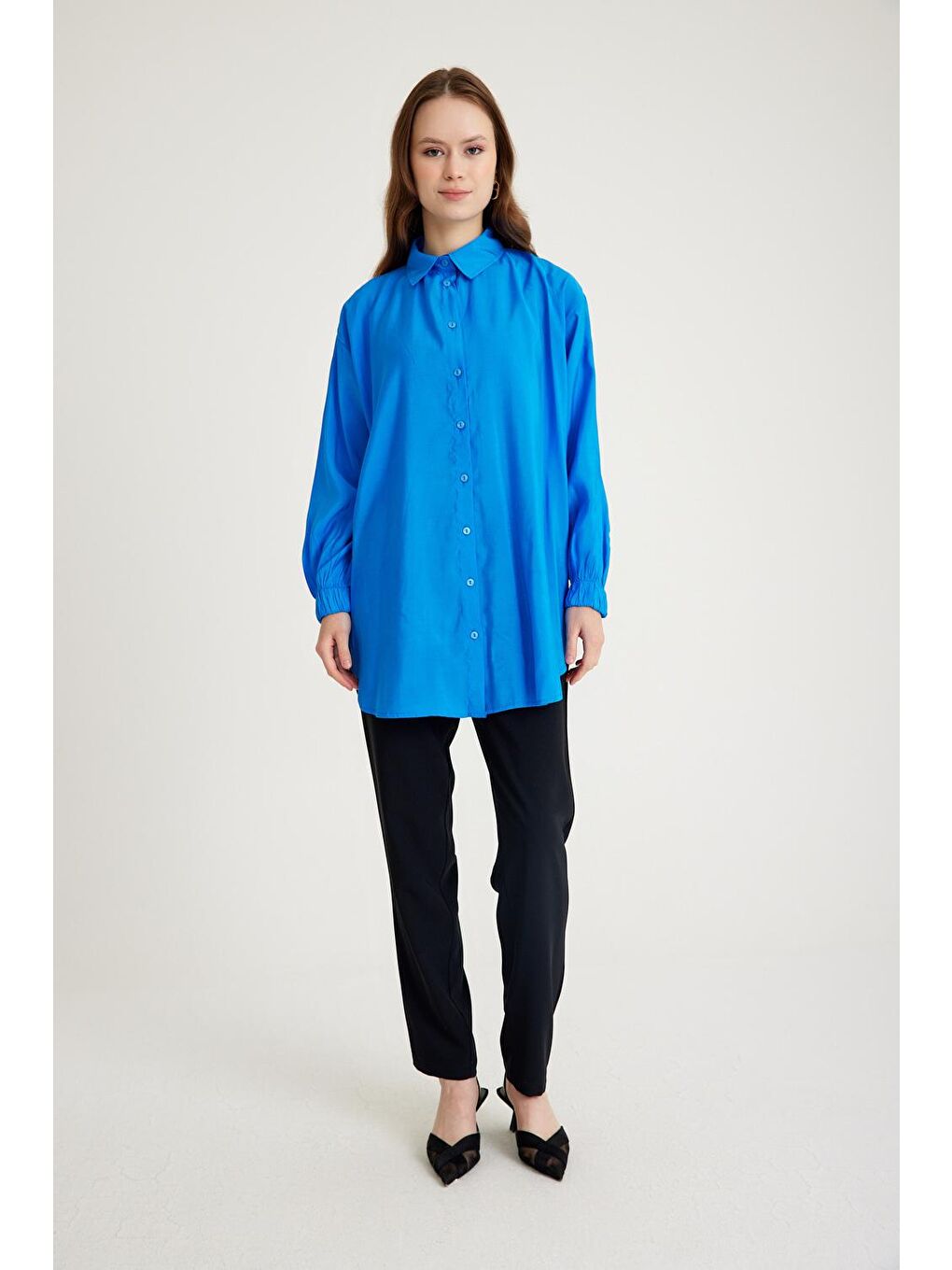 Kolu Lastikli Tunik Mavi Gömlek-3