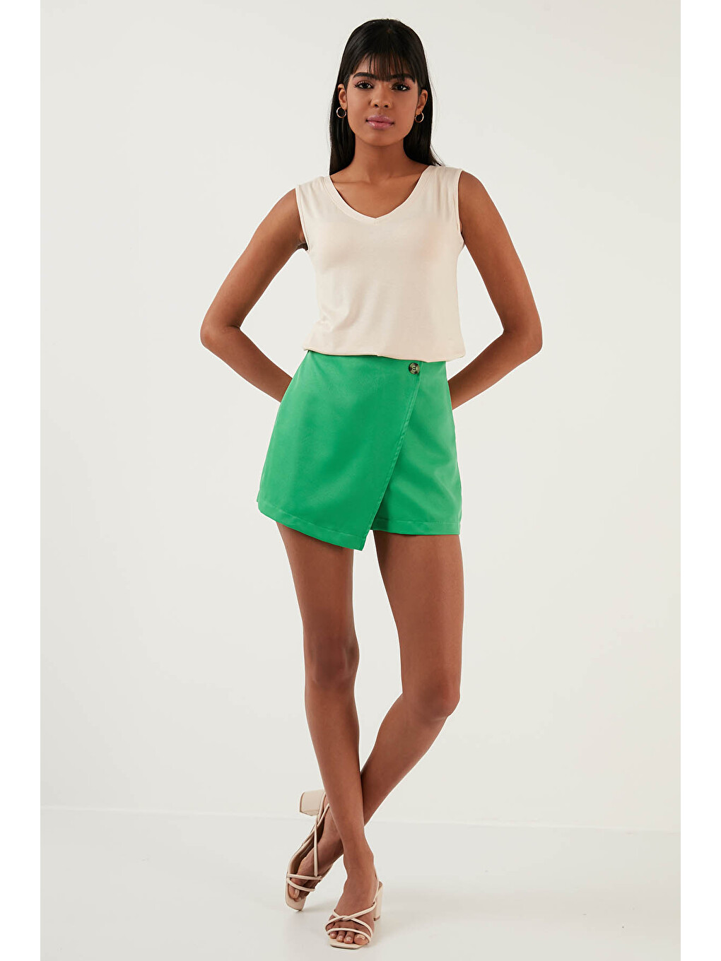 Pembe Slim Fit V Yaka Kalın Askılı 2' li Paket Kadın Bluz 5864384S2-3