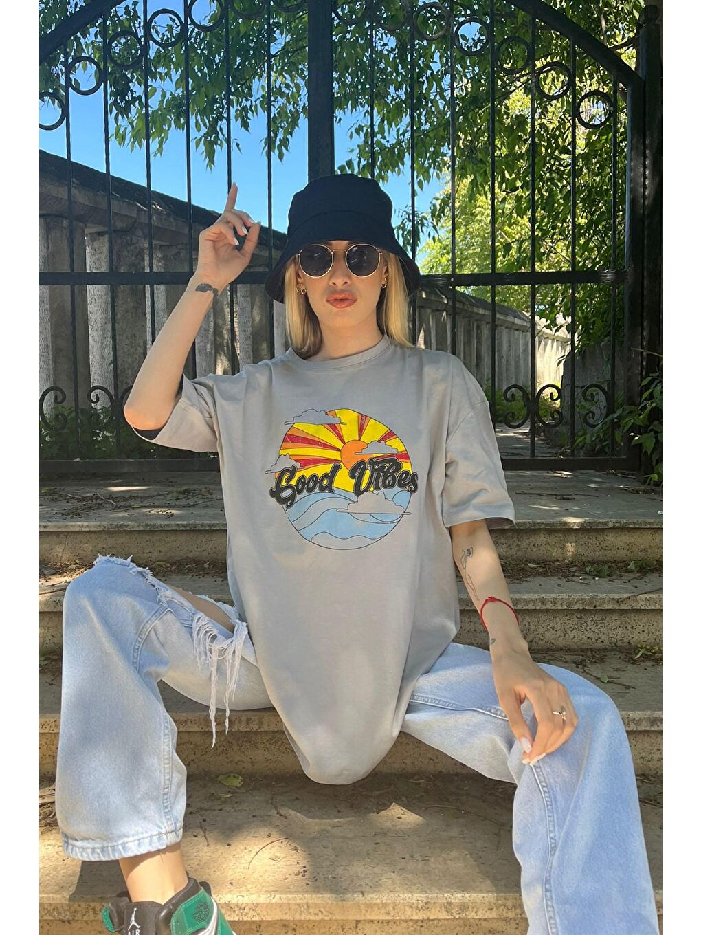 Gri Baskılı Tişört Mg1148-3