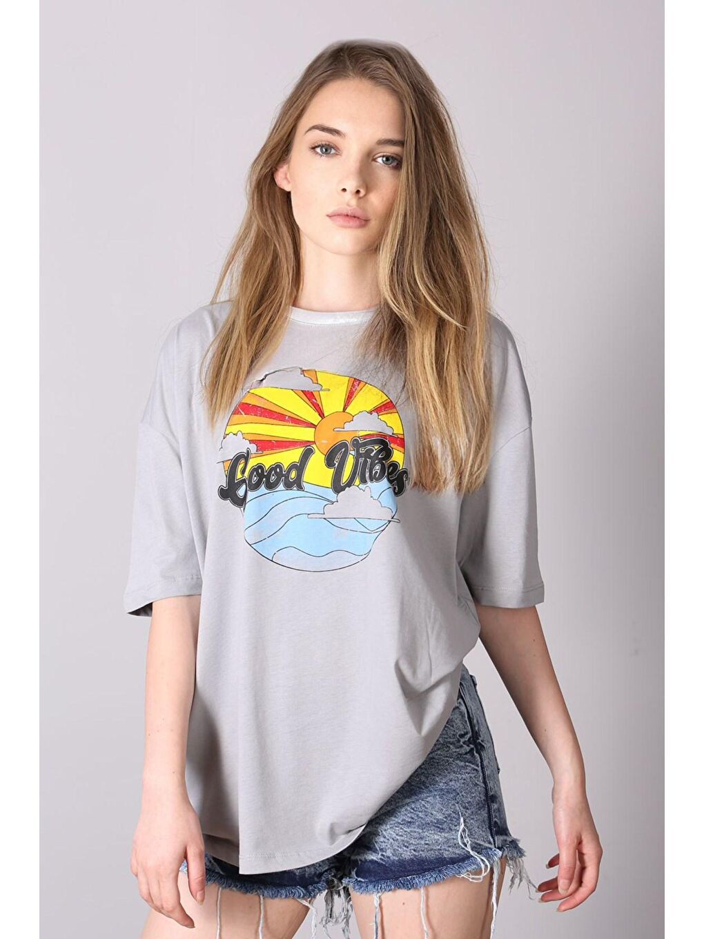 Gri Baskılı Tişört Mg1148-4