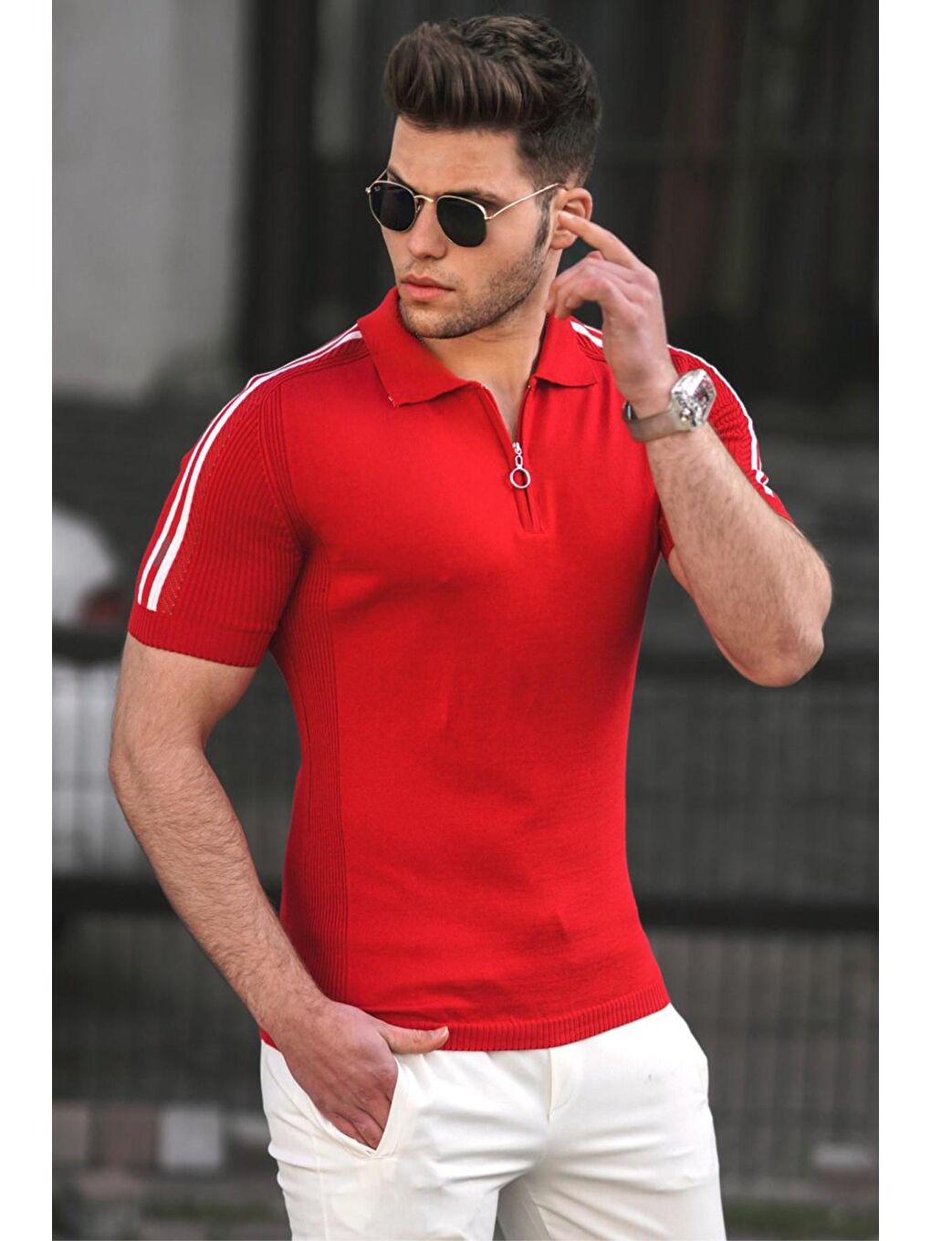 Kırmızı Polo Yaka Triko Tişört 5084