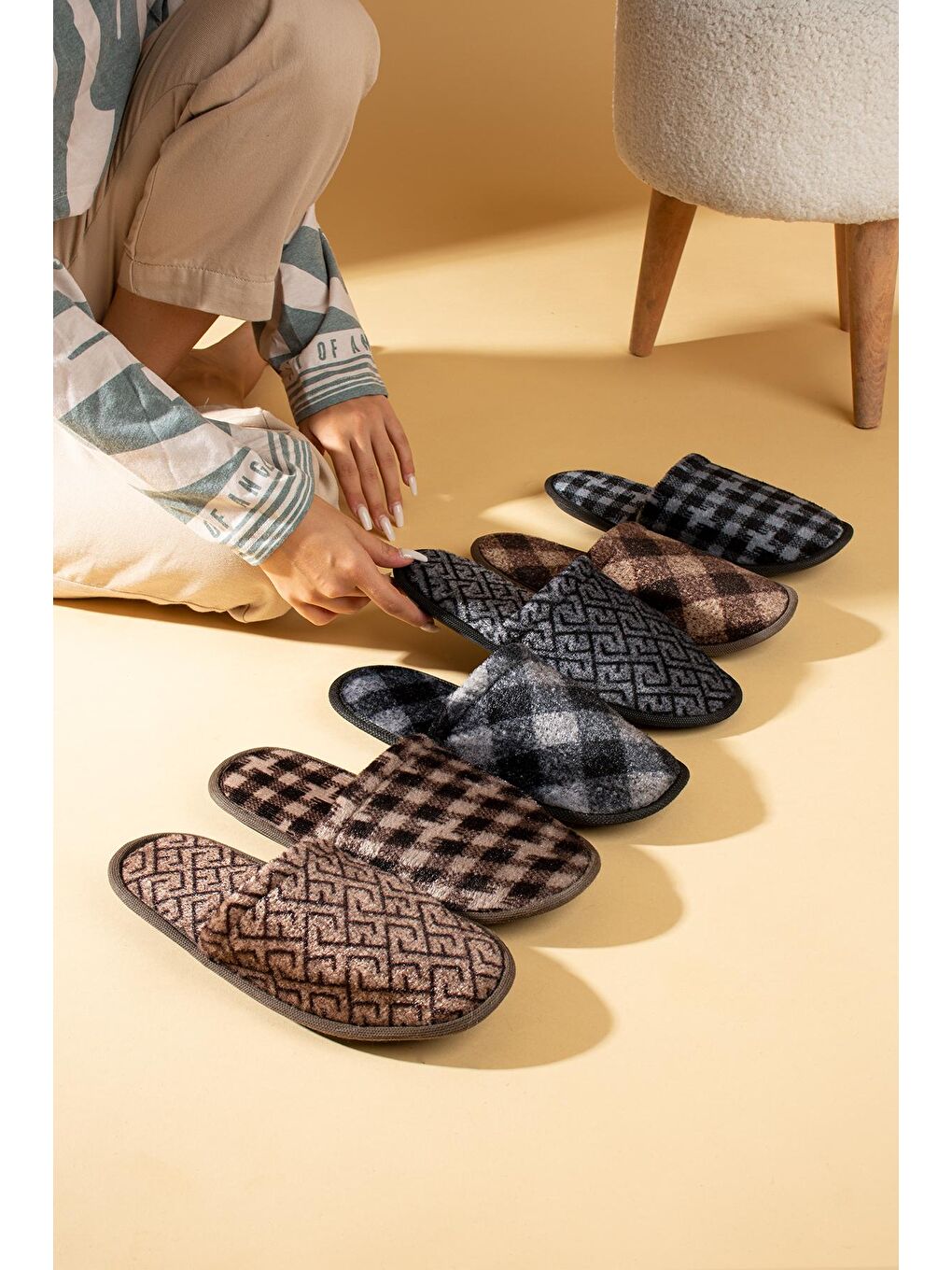 Karışık Pvc Rahat Taban Polar Önü Kapalı Erkek 6 lı Ev Terliği TKM038-6lı