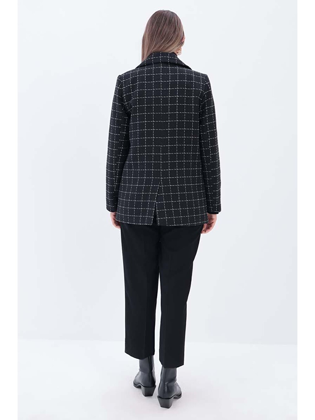 Siyah-ekru-simli Tüvit Kumaş Blazer Ceket-3