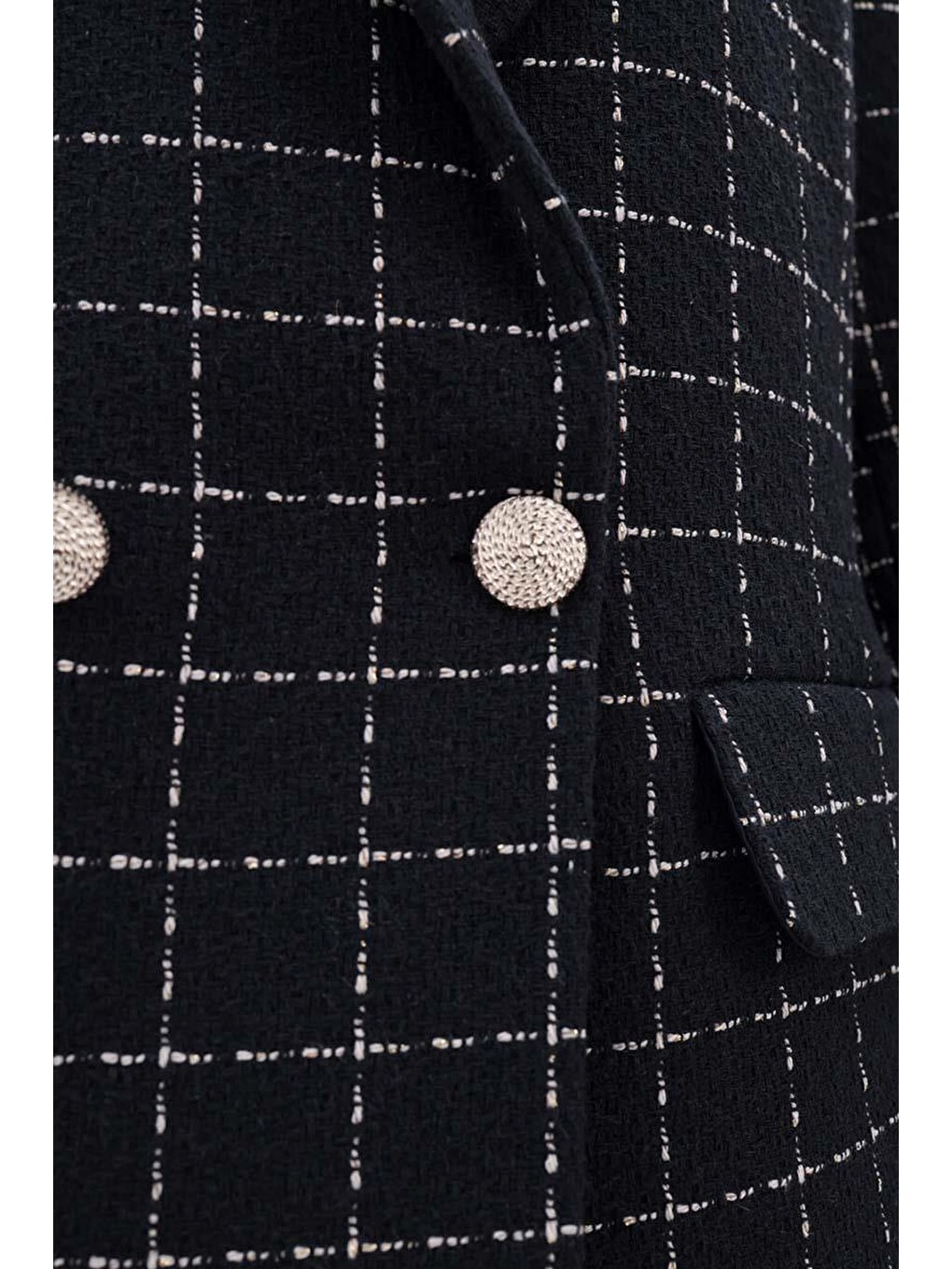 Siyah-ekru-simli Tüvit Kumaş Blazer Ceket-4