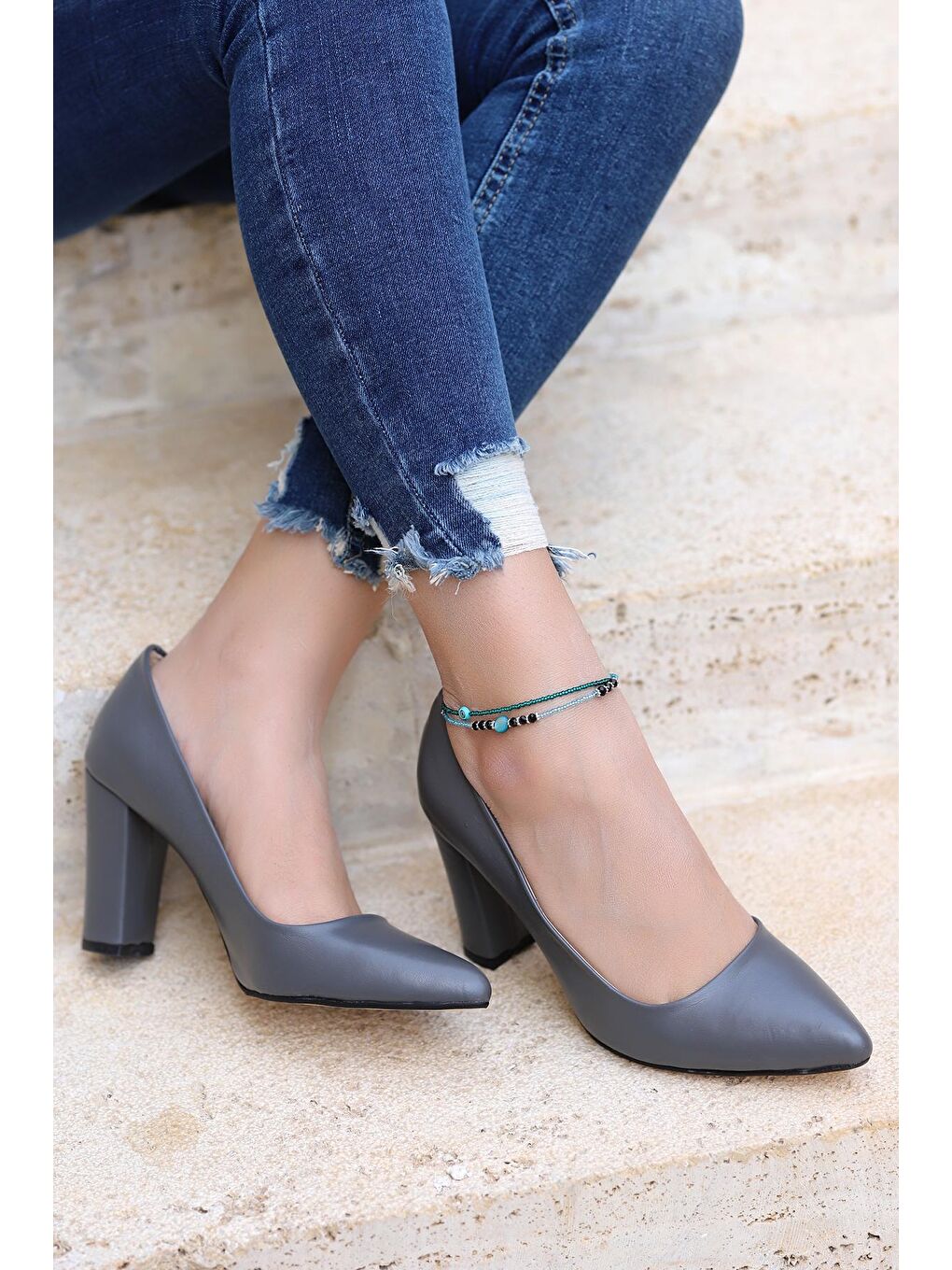 Gri Cilt 8 Cm Topuklu Kadın Ayakkabı 137029-311-2