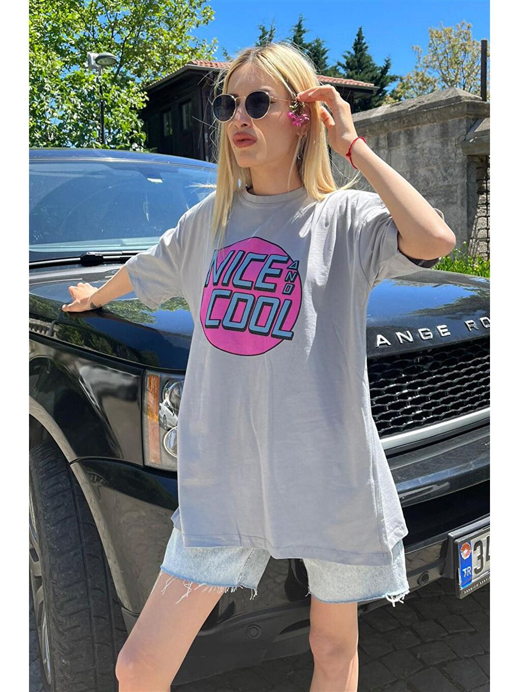 Gri Baskılı Tişört Mg1149-2