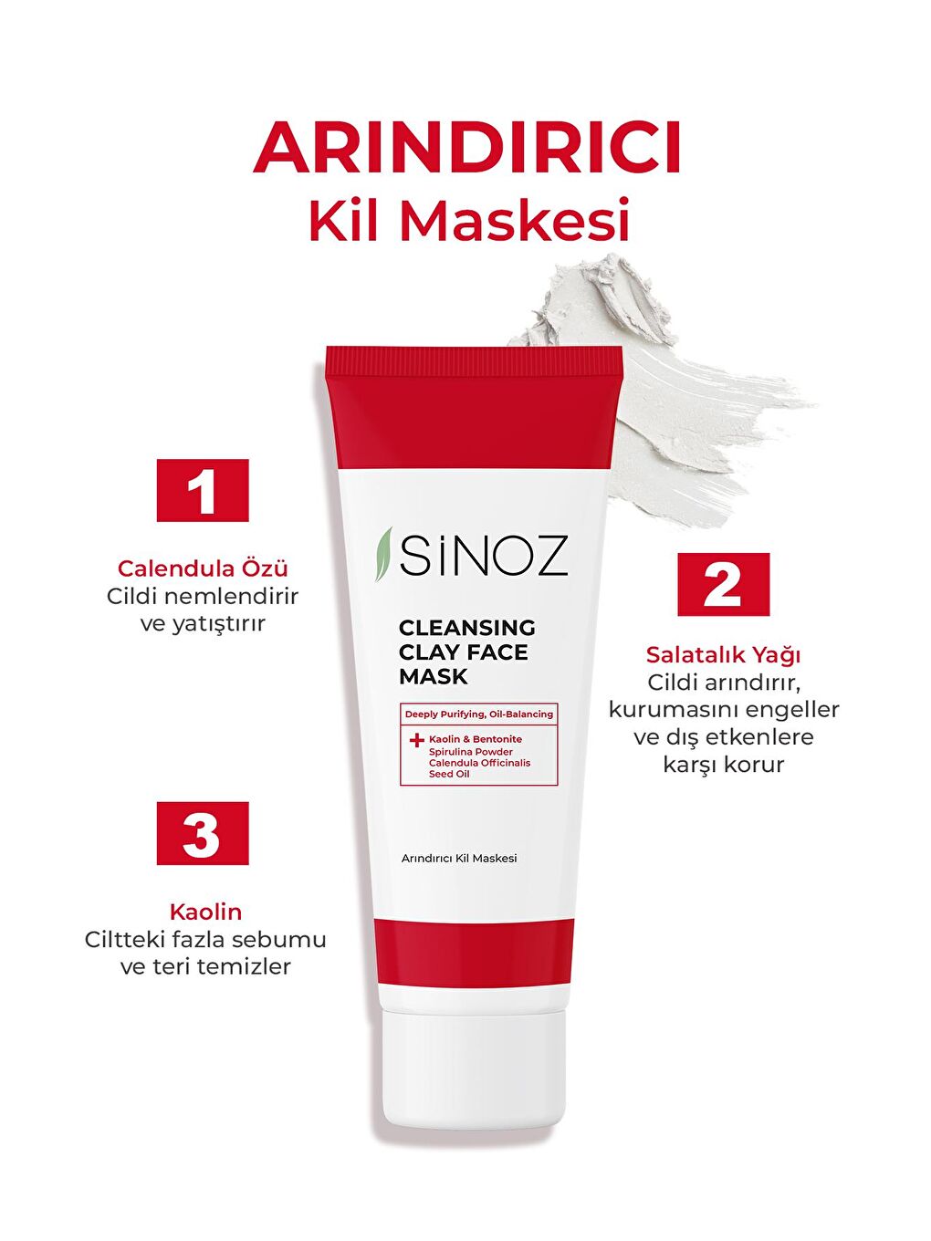 Sinoz Şeffaf Akne ve Siyah Nokta Karşıtı Arındırıcı Yüz Bakım Kil Maskesi 50 ml Tüm Ciltler için - 1