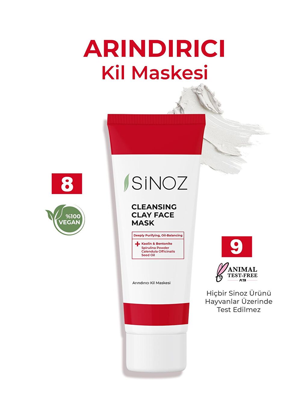 Sinoz Şeffaf Akne ve Siyah Nokta Karşıtı Arındırıcı Yüz Bakım Kil Maskesi 50 ml Tüm Ciltler için - 3