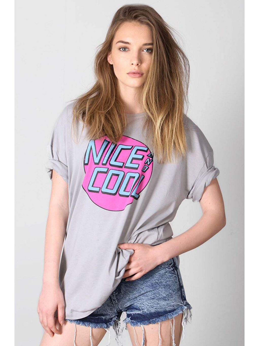 Gri Baskılı Tişört Mg1149-3