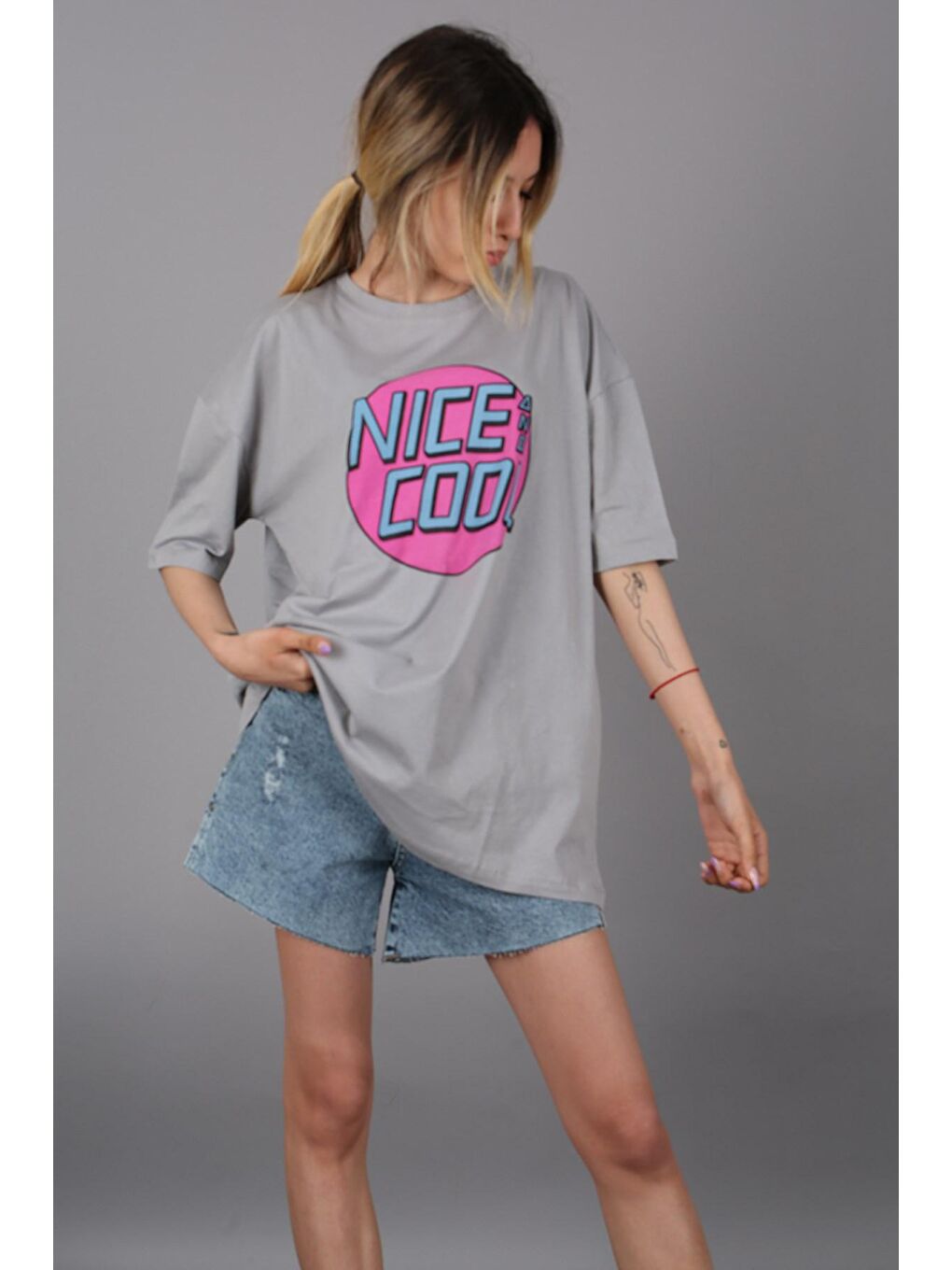 Gri Baskılı Tişört Mg1149-4