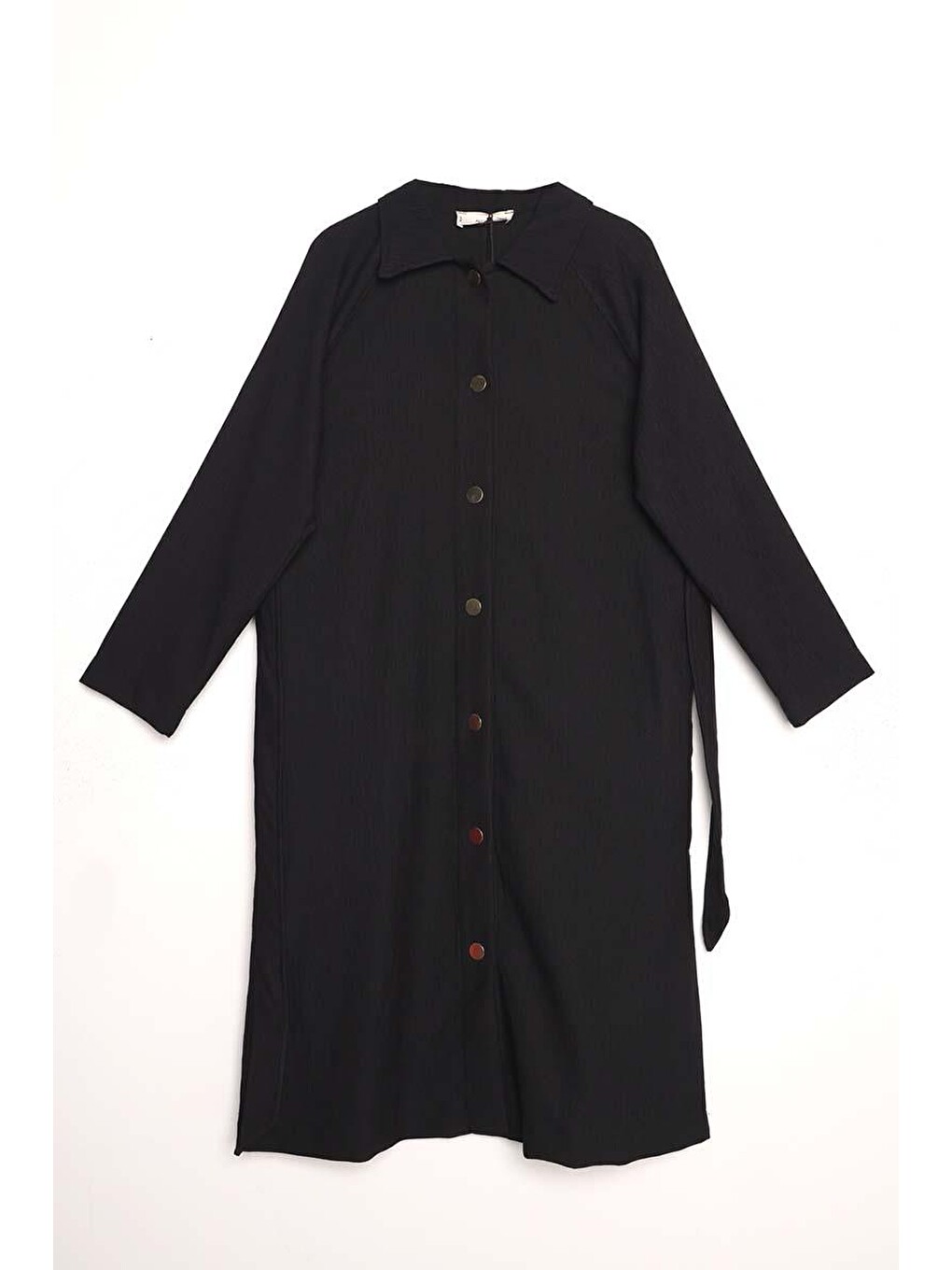 Siyah-gömlek Yakalı Düğmeli Kuşaklı Kap-5