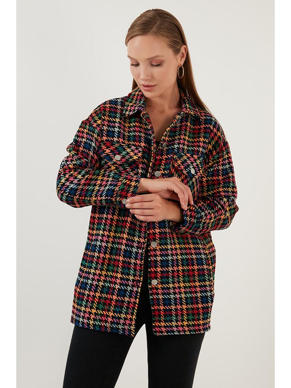 Siyah Kareli Regular Fit Düğmeli Gömlek Ceket 42190497-2