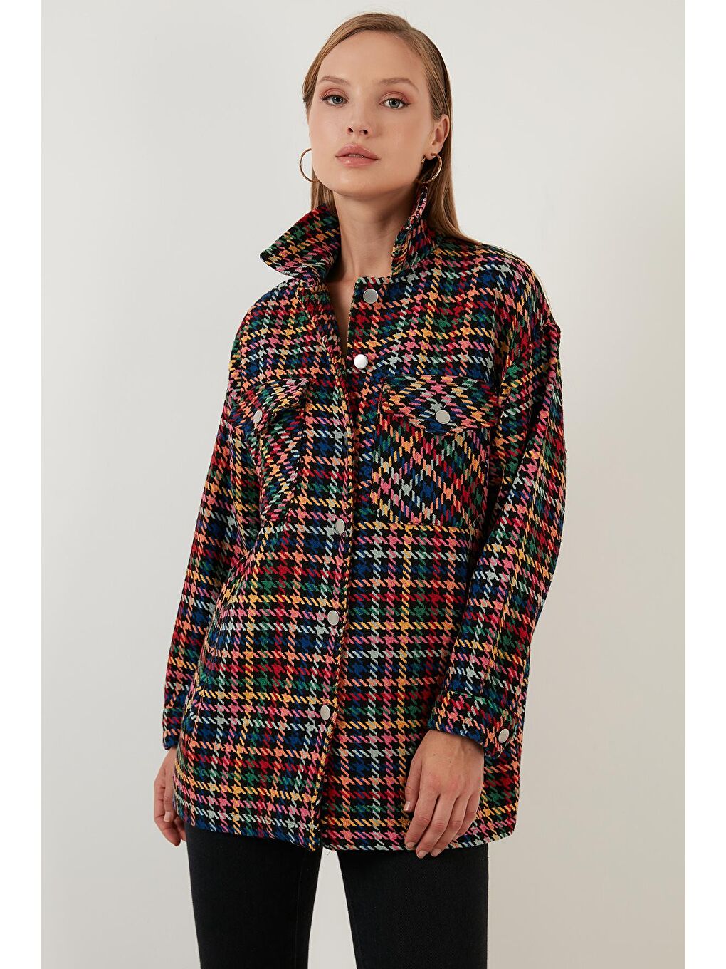 Siyah Kareli Regular Fit Düğmeli Gömlek Ceket 42190497-3