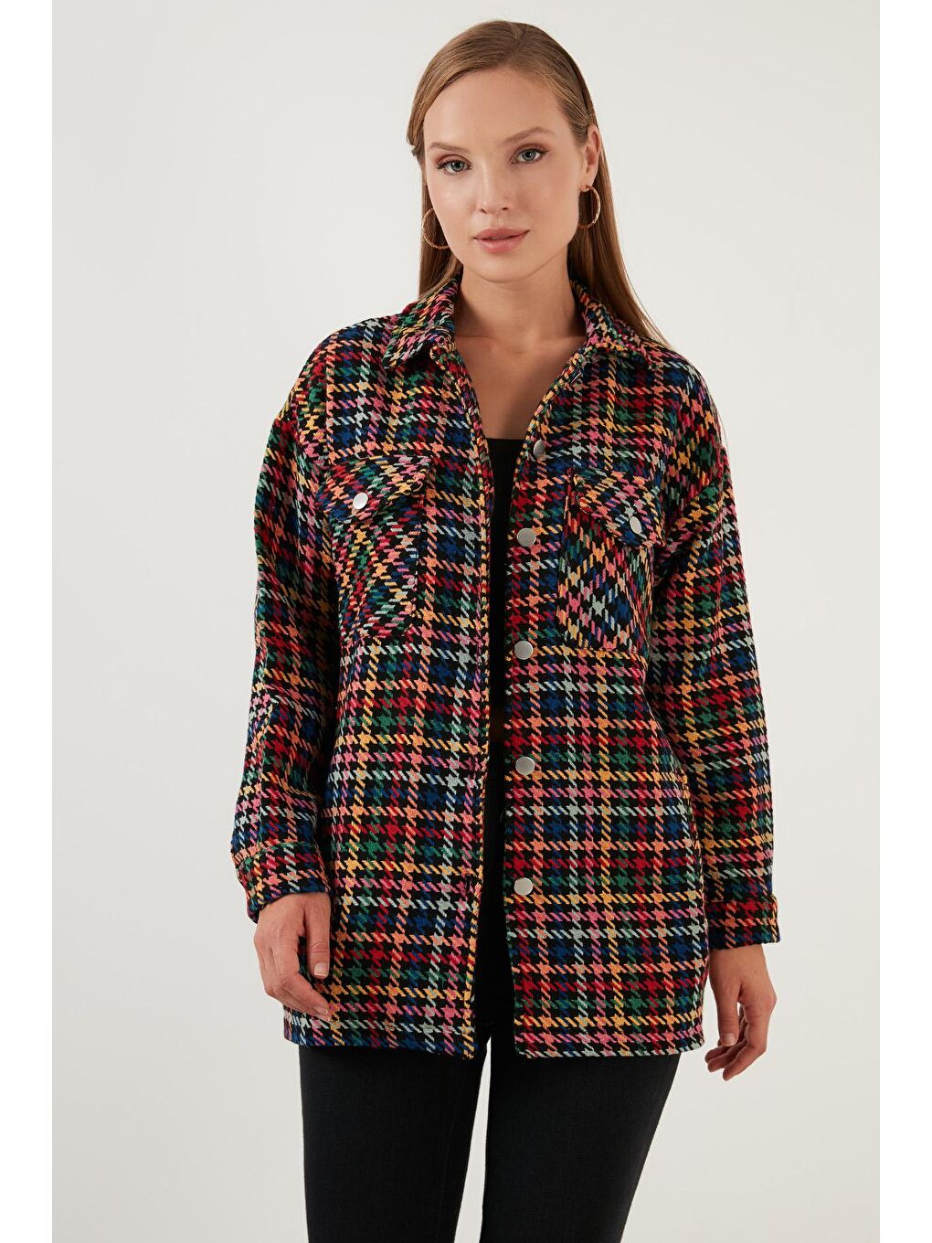 Siyah Kareli Regular Fit Düğmeli Gömlek Ceket 42190497-4