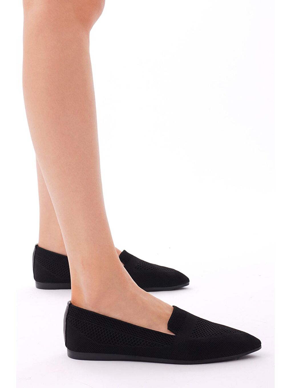 Kadın Siyah Rahat Kalıp Düz Örgü Babet