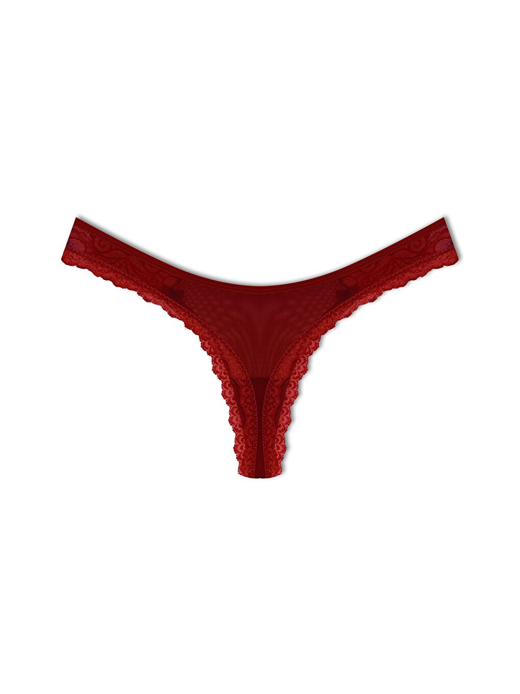 Bordo Tül Dantel Tanga Kadın Külot-1