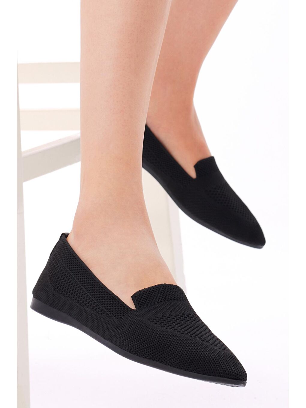 Kadın Siyah Rahat Kalıp Düz Örgü Babet-1