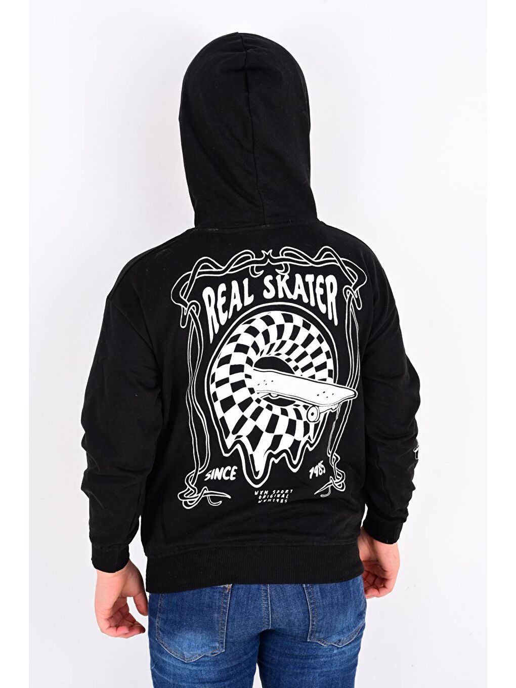 Siyah Erkek Çocuk Oversize Kapüşonlu Cepli Sweatshirt 9-14 Yaş 6907-4