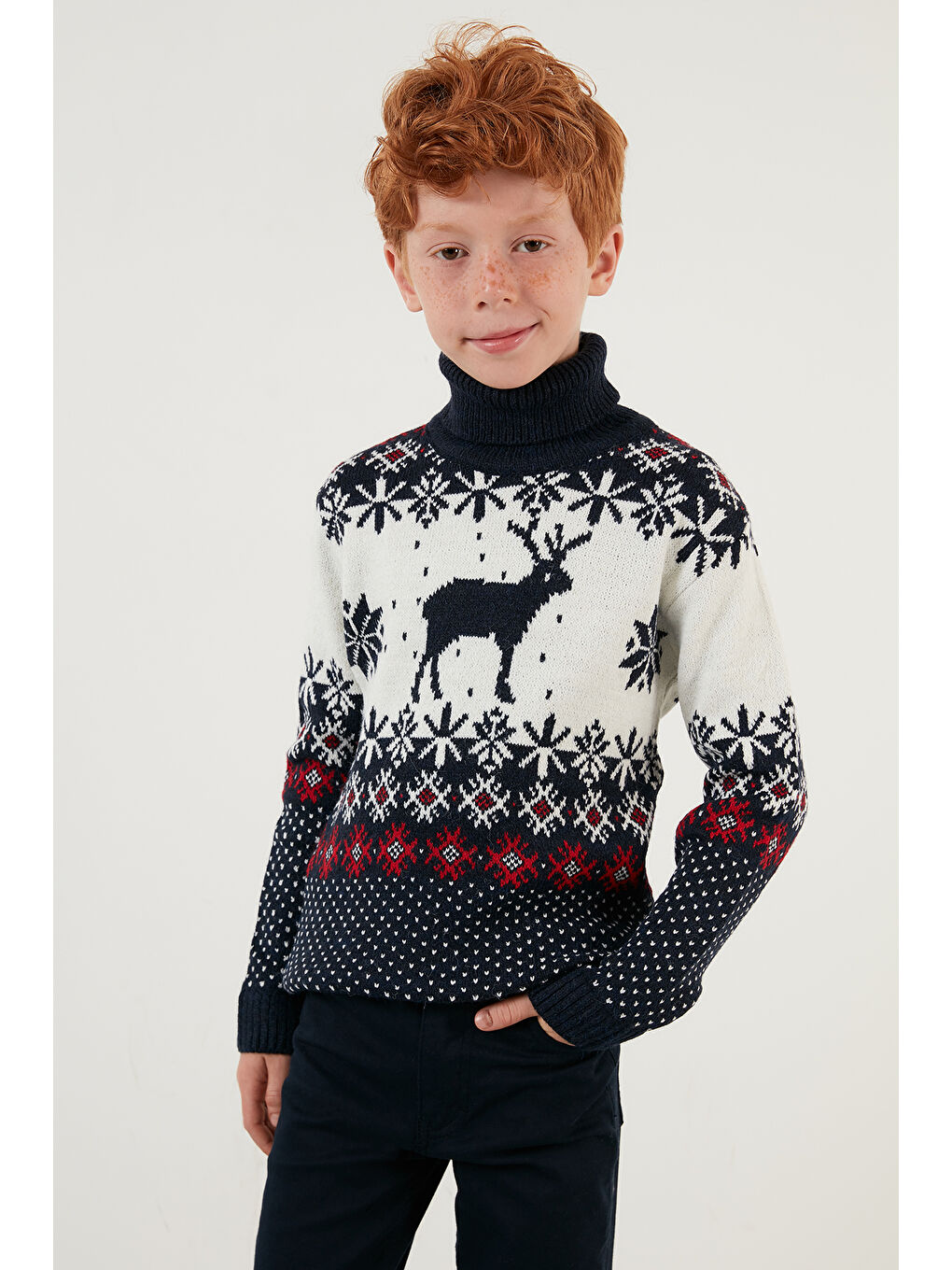 Lacivert Yılbaşı Temalı Balıkçı Yaka Kazak 633MJ369-5