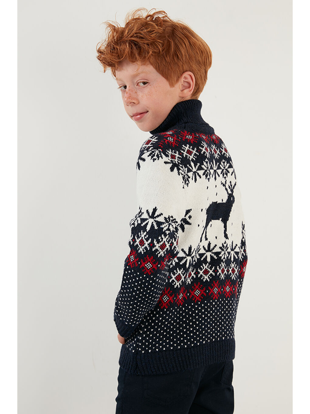 Lacivert Yılbaşı Temalı Balıkçı Yaka Kazak 633MJ369-6