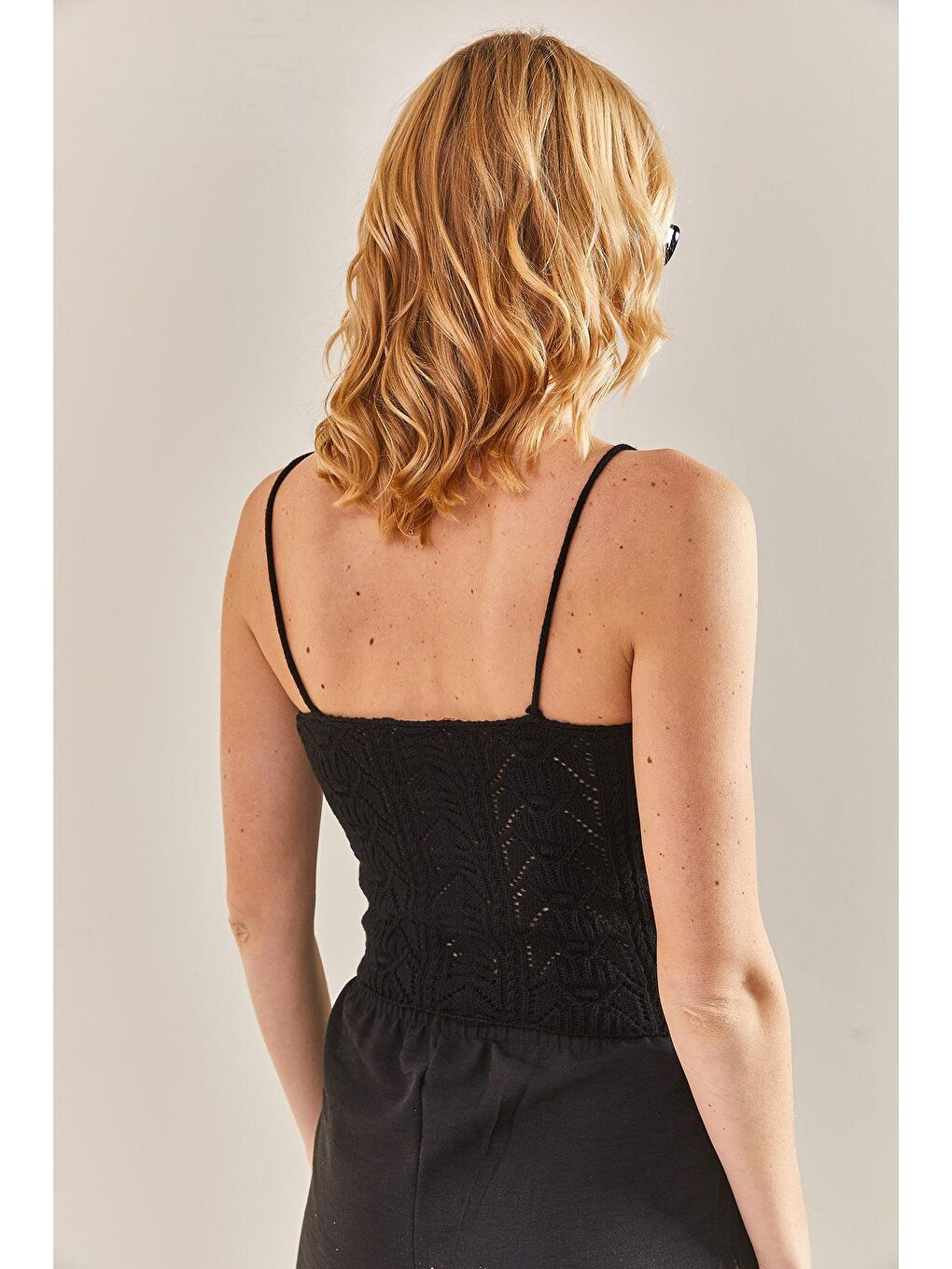 Desenli Triko Bluz - Siyah-3