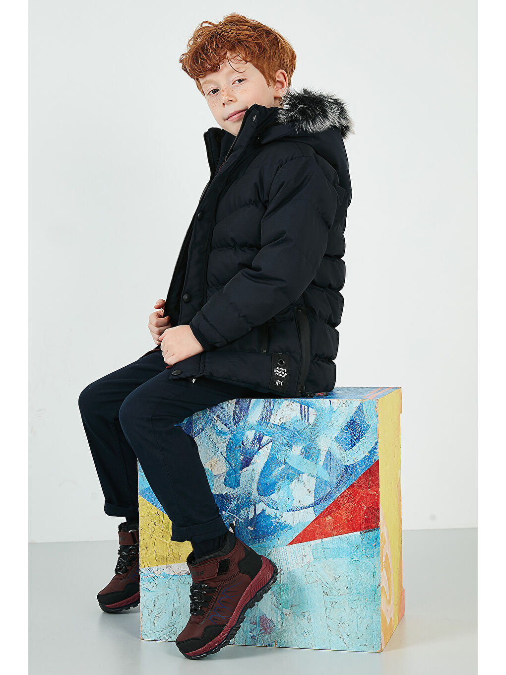 Lacivert Suni Kürklü Pelüş Astarlı Çıkarılabilir Kapüşonlu Erkek Çocuk Mont 5763028-7