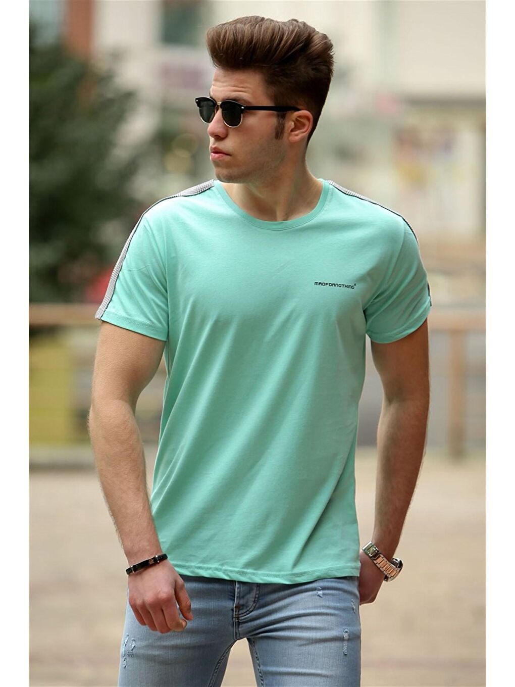 Basic Yeşil Erkek %100 Pamuk Tişört 4513