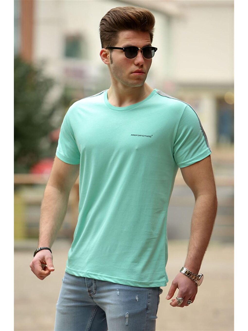 Basic Yeşil Erkek %100 Pamuk Tişört 4513-1