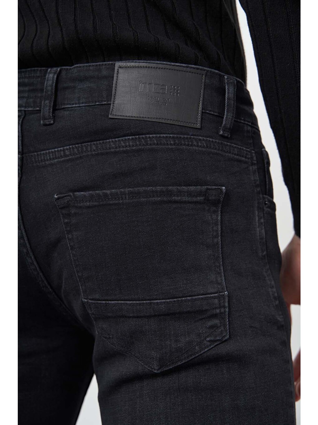 Siyah Düz Gabardin Pamuklu 5 Cep Slim Fit Casual Denim Jean Pantolon 1023245155-3