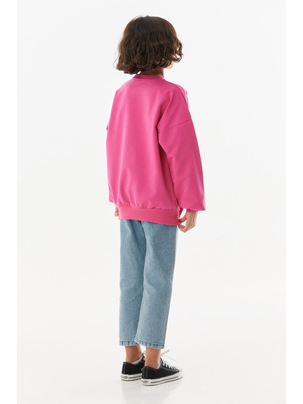 Fuşya Baskılı Bisiklet Yaka Unisex Sweatshirt-2