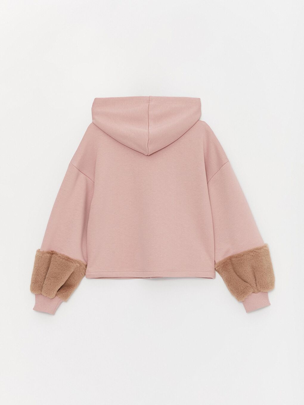 Pembe Kız Çocuk Kolu Kürklü Kapüşonlu Üç İplik Amore SweatShirt-1