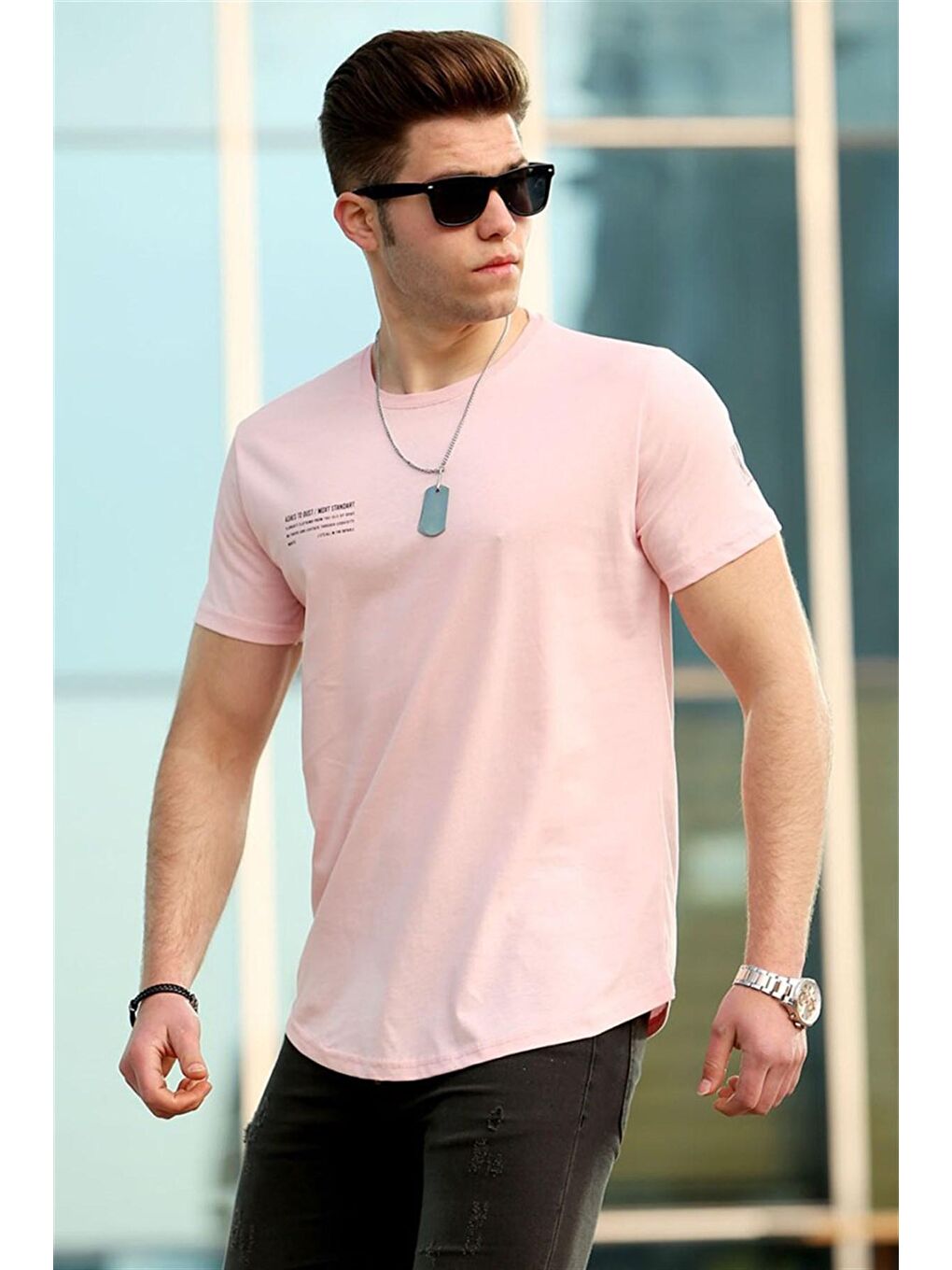 Pembe Pudra Basic Erkek %100 Pamuk Tişört 4511