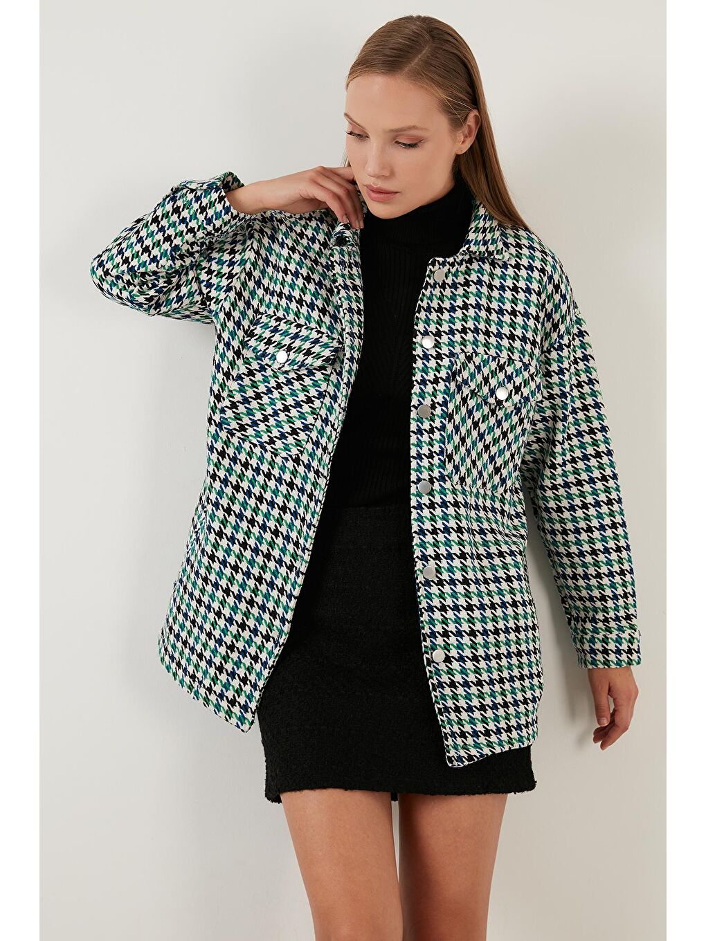 Yeşil Kareli Regular Fit Düğmeli Gömlek Ceket 42190497-2