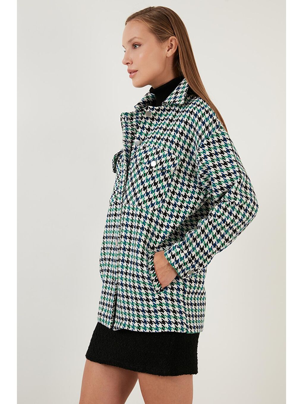 Yeşil Kareli Regular Fit Düğmeli Gömlek Ceket 42190497-3