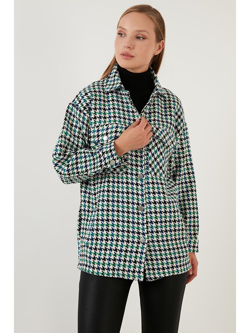 Yeşil Kareli Regular Fit Düğmeli Gömlek Ceket 42190497-4