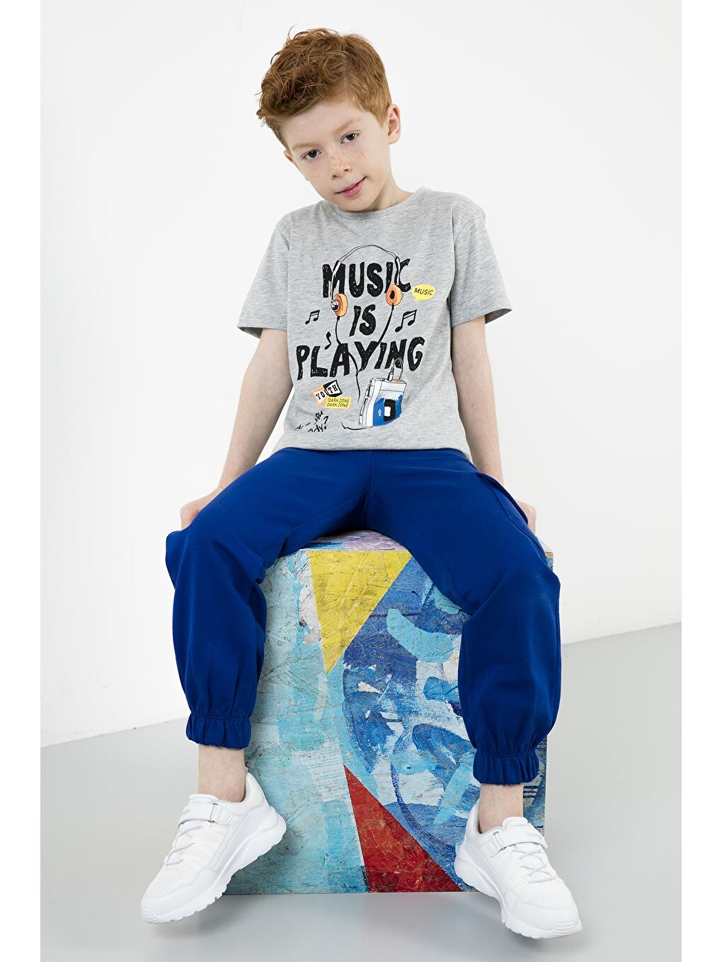 Gri Baskılı Bisiklet Yaka % 100 Pamuk T Shirt 5923409