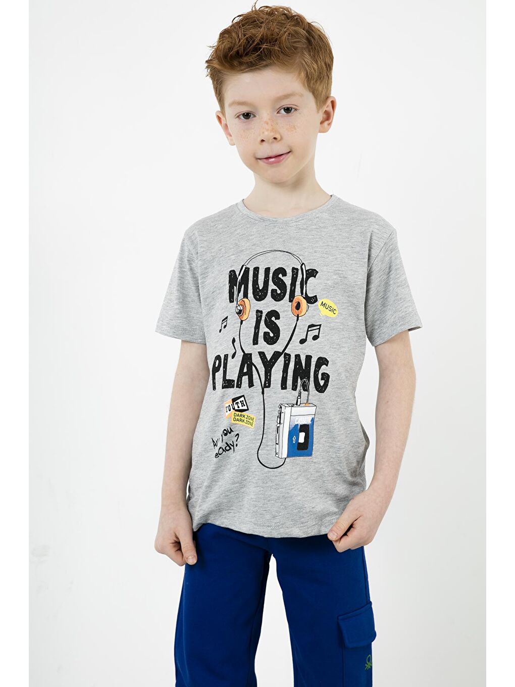 Gri Baskılı Bisiklet Yaka % 100 Pamuk T Shirt 5923409-1