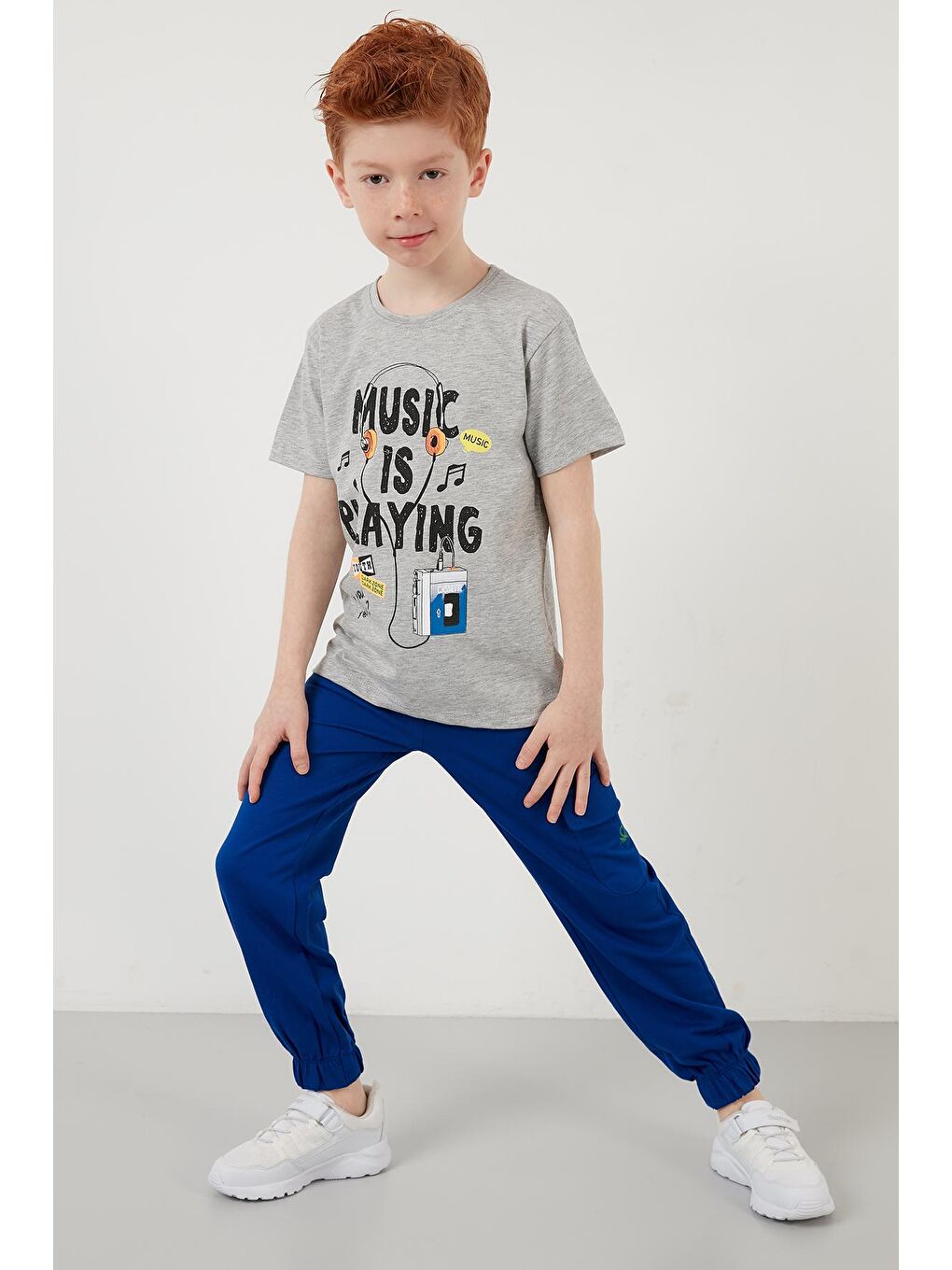 Gri Baskılı Bisiklet Yaka % 100 Pamuk T Shirt 5923409-2