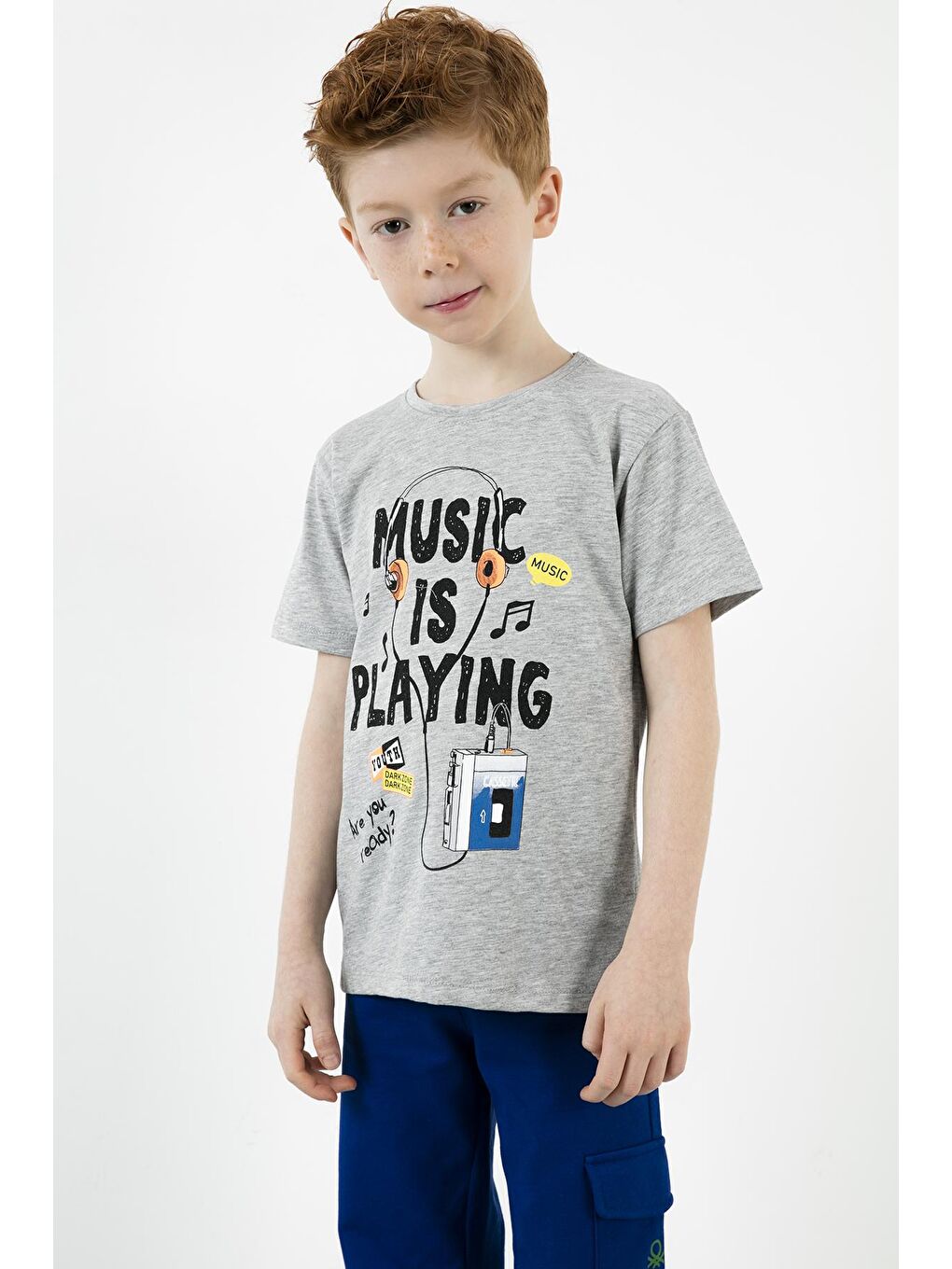 Gri Baskılı Bisiklet Yaka % 100 Pamuk T Shirt 5923409-3