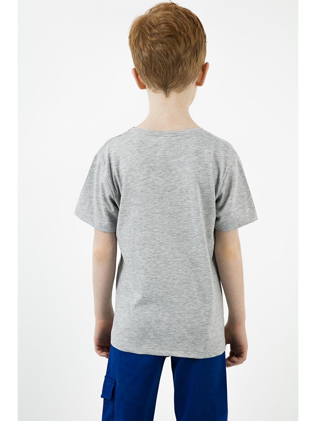 Gri Baskılı Bisiklet Yaka % 100 Pamuk T Shirt 5923409-4