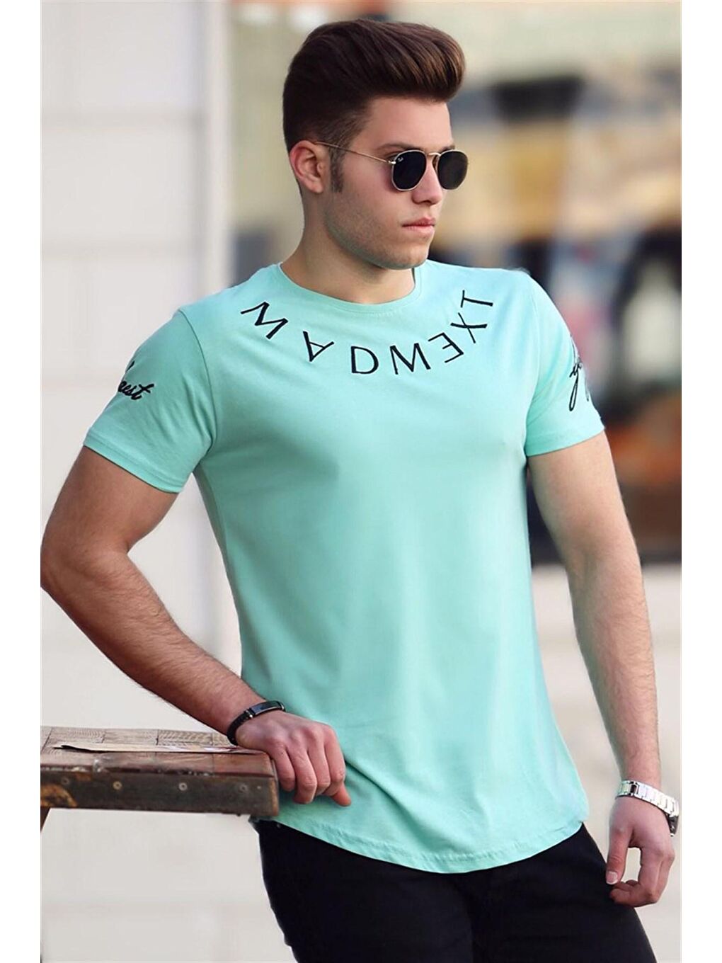 Yeşil Nakışlı Erkek %100 Pamuk Tişört 4512