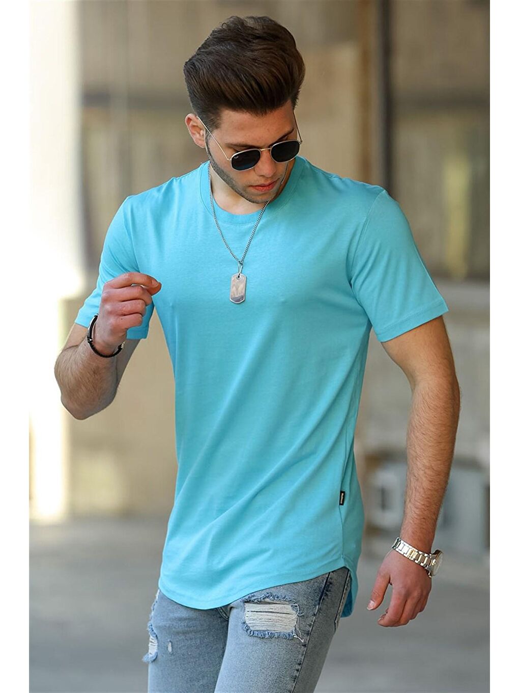 Basic Mavi Erkek %100 Pamuk Tişört 4500