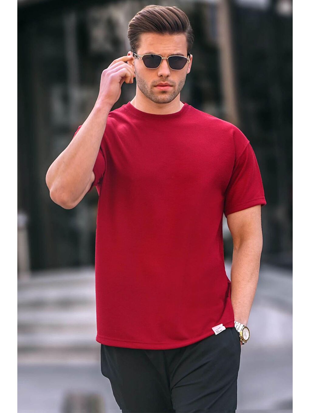 Madmext Bordo Regular Fit Basic Erkek Tişört 6099