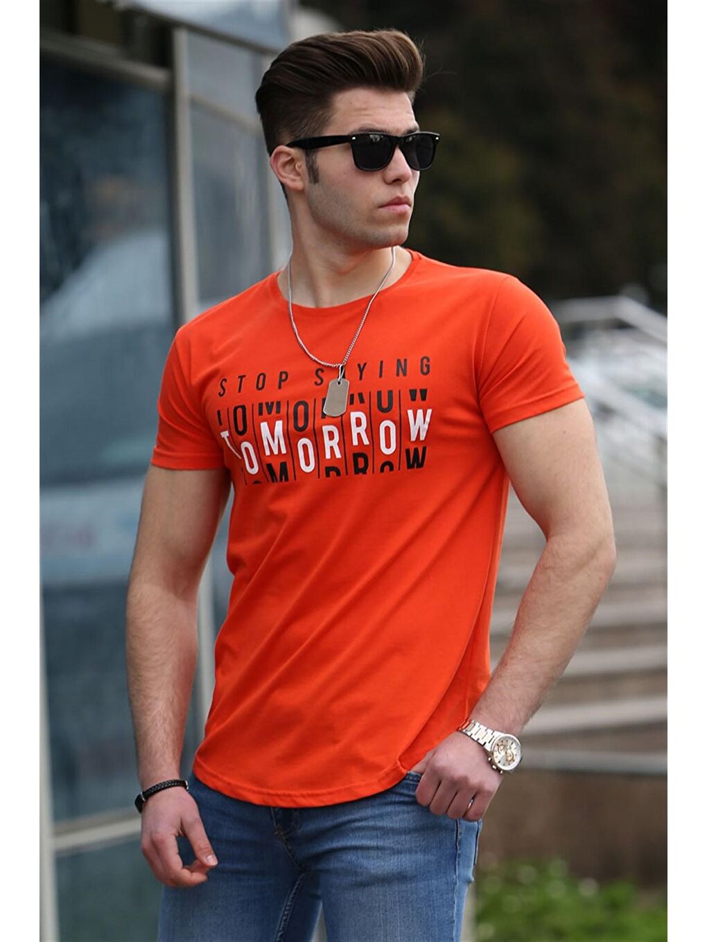 Baskılı Turuncu Erkek Tişört 4482