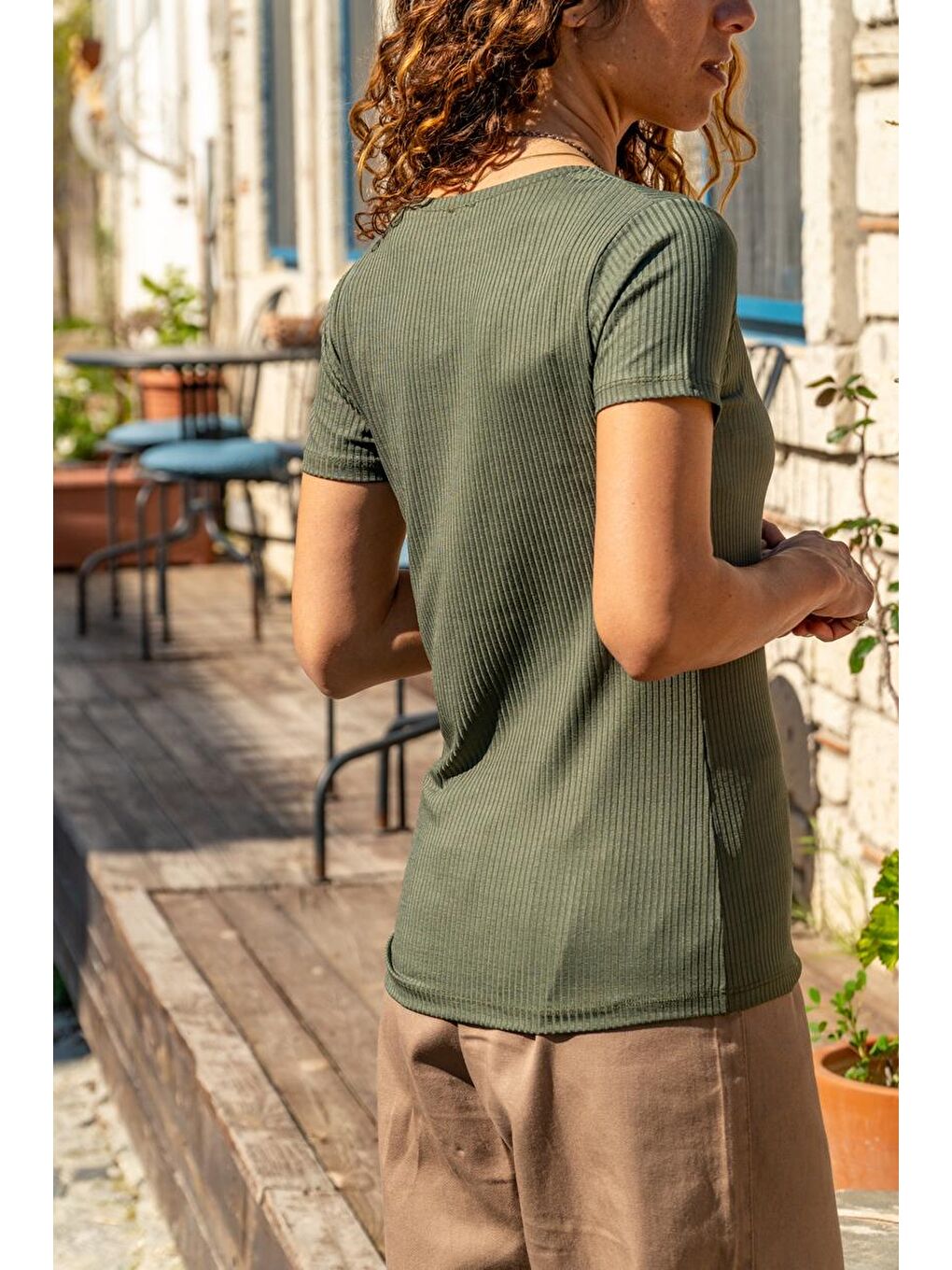 Kadın Haki Fermuarlı Basic Bluz GK-BSTK4023-1