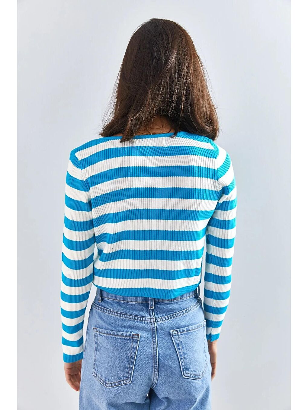 Mavi Kadın Önü Bağlamalı Triko Bolero Hırka-2