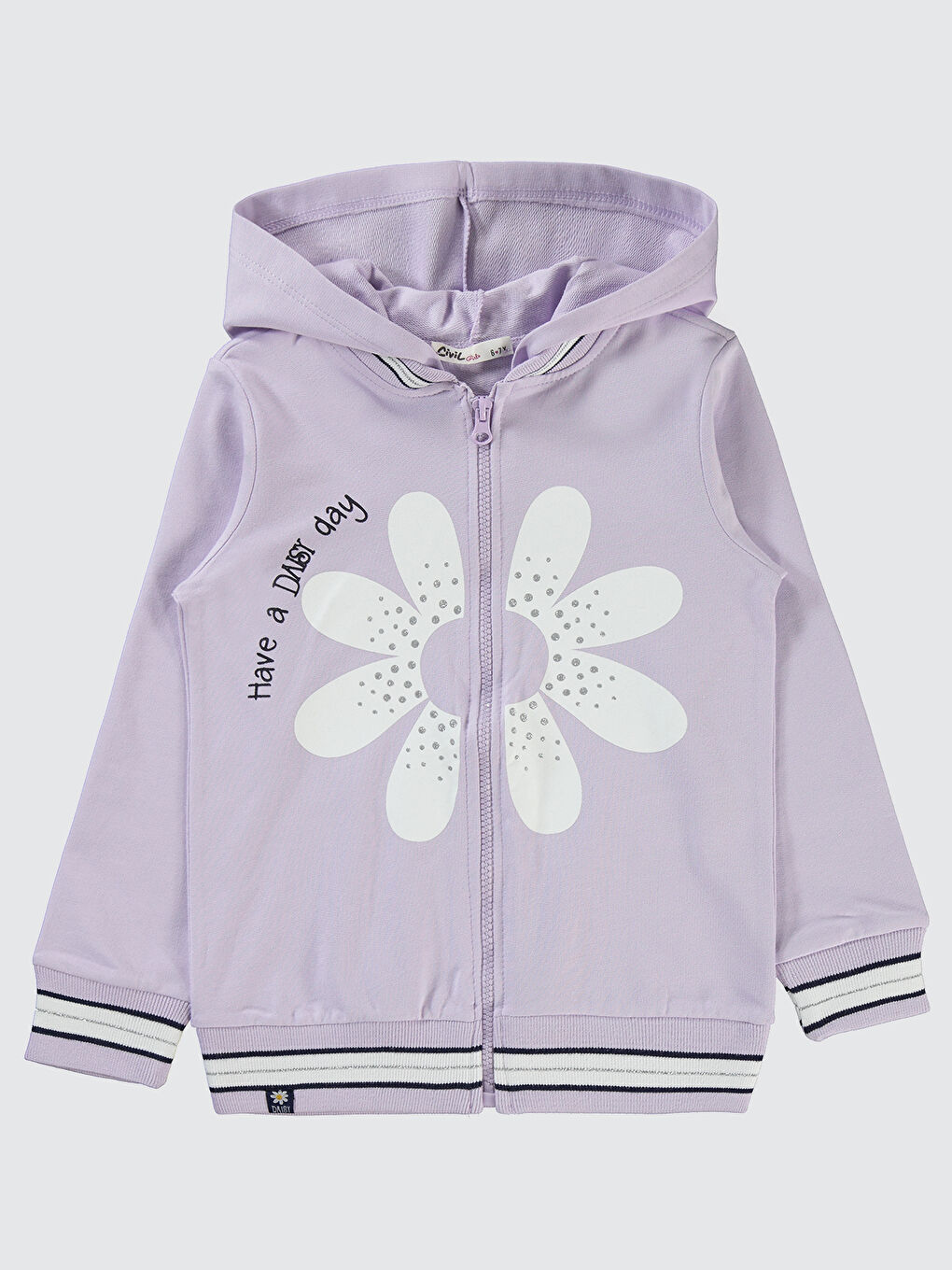 Mor Kız Çocuk Fermuarlı Sweatshirt  6-9 Yaş Nazik Lavanta