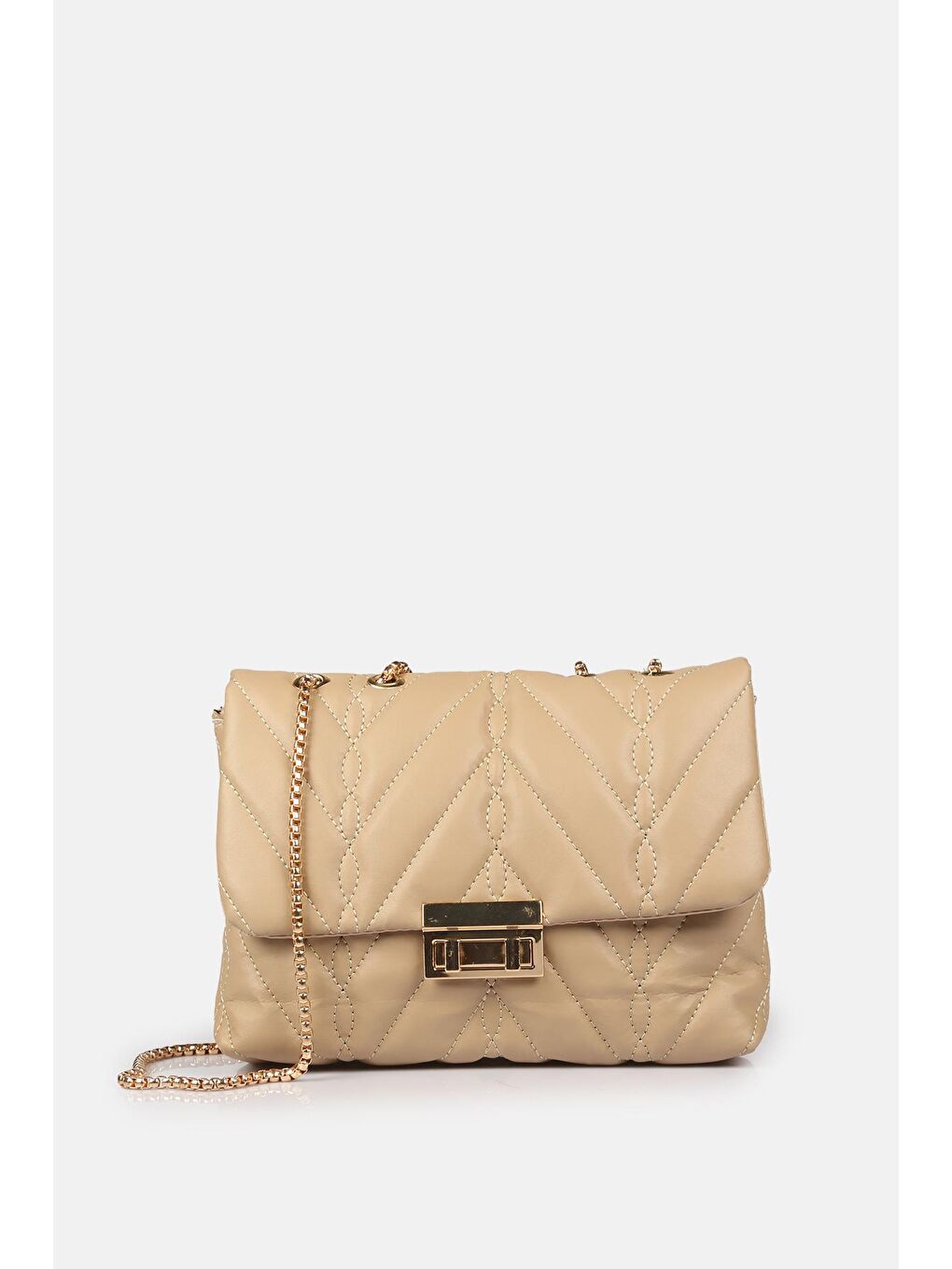 Bej Kapitone Desenli Omuz Çantası